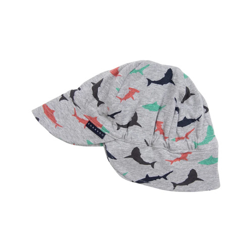 Shark Print Flap Cap - Grey Marle