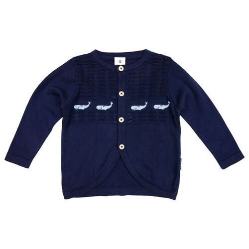 Whale Embroidered Cardigan - Navy