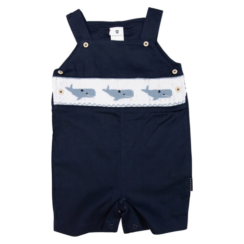 Whale Smocked Chambray Overall - Navy