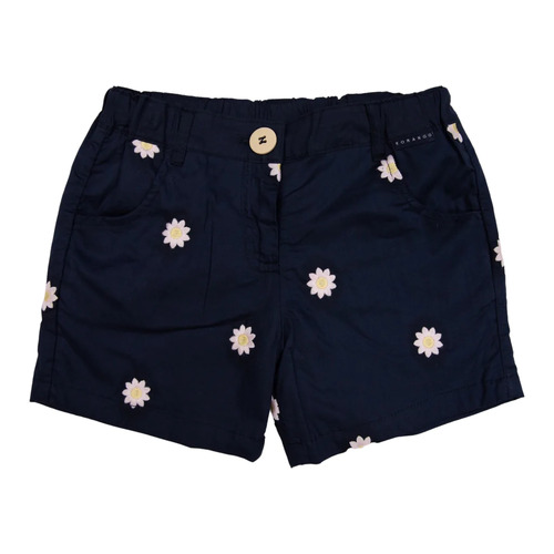 Flower Embroidered Shorts - Navy