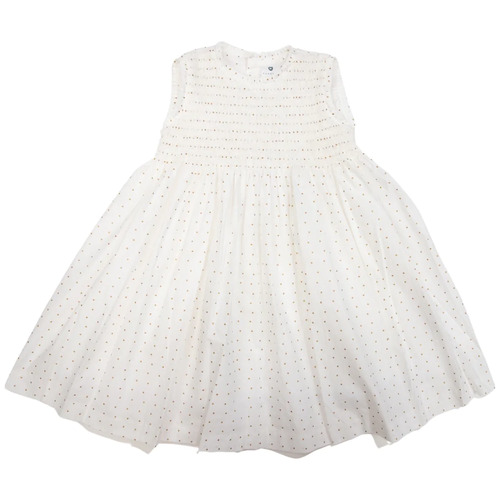 Gold Spot Cotton Poplin Smocked Dress - White