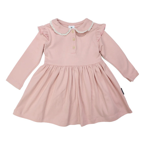 Collared Frill Dress - Dusty Pink
