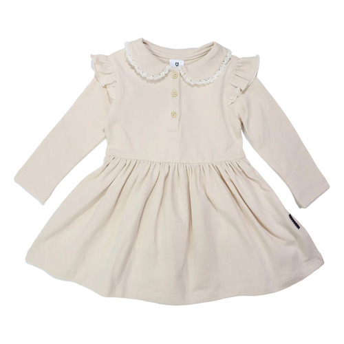 Collared Frill Dress - Tapioca