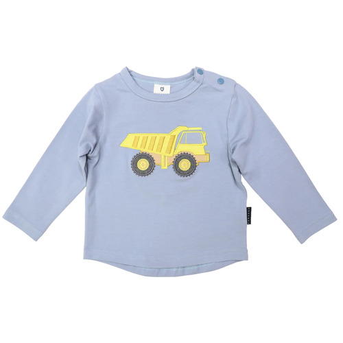 Long Sleeve Top With Truck Applique - Dusty Blue