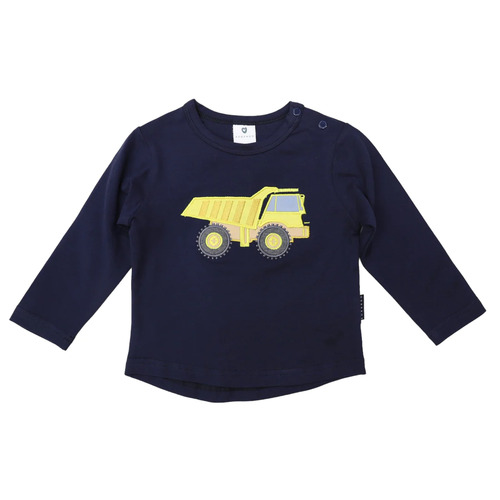 Long Sleeve Top With Truck Applique - Navy