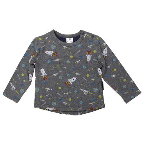 Space Travel Printed Top - Charcoal