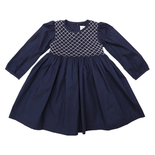 Tone On Tone Smocked Dress - Navy