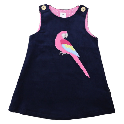 Pink Macaw Corduroy Pinafore Dress - Navy
