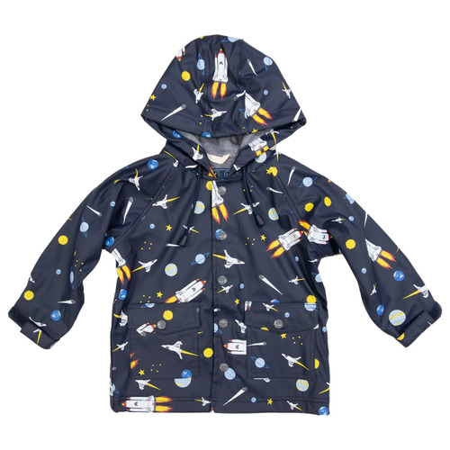 Terry Towelling Lined Raincoat - Space Rocket Navy