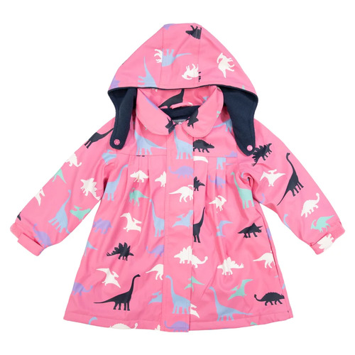 Polar Fleece Lined Raincoat - Dinosaur Colour Change Hot Pink 