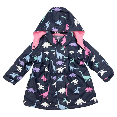 Polar Fleece Lined Raincoat - Dinosaur Colour Change Navy