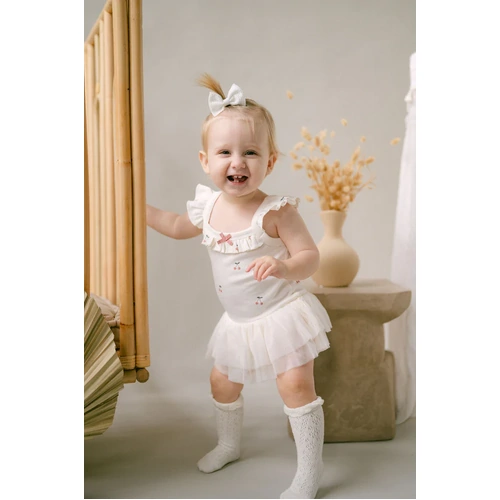 Cherry Tutu Singlet Onesie - Natural