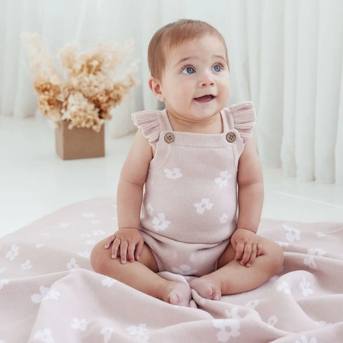 Flower Ruffle Knit Romper - Violet