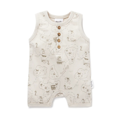 Pirate Map Henley Romper - Crystal Gray