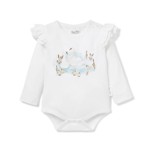 Swan Print Flutter Onesie - White