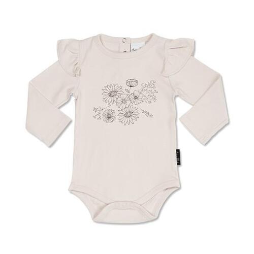 Aster & Oak Floral Print Flutter Onesie - Parchment