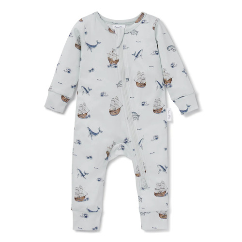 Whale Zip Romper - Blue Dawn