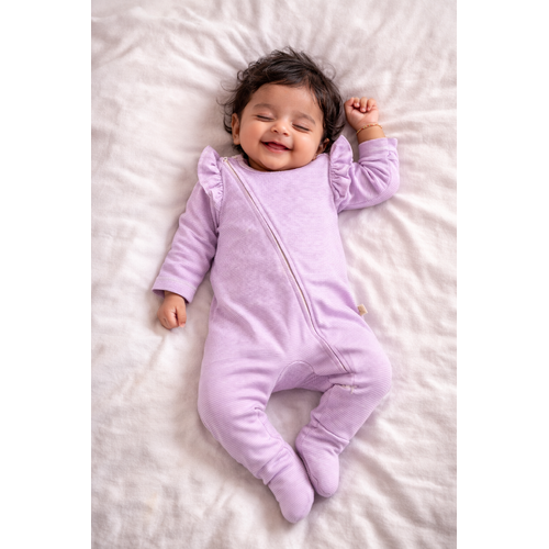 Onesie | Long Sleeve with Zip | Lavender Stripes