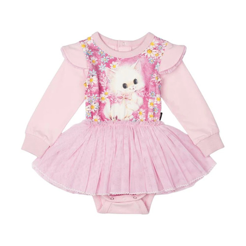 Rock Your Baby White Kitten Baby Circus Dress - Pink