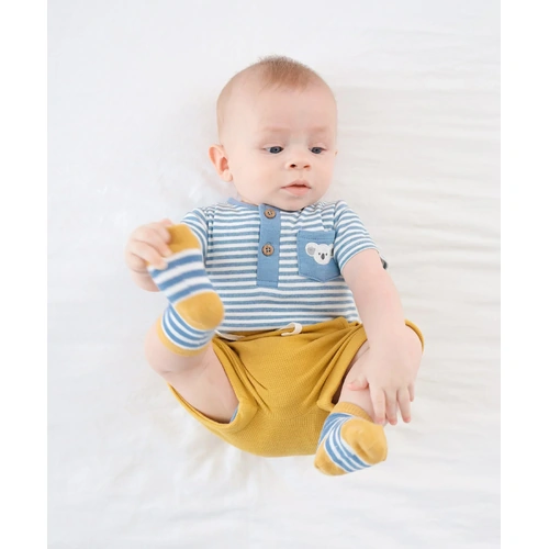 Bodysuit | Short Sleeve | Embroidered Koala + Blue Stripes