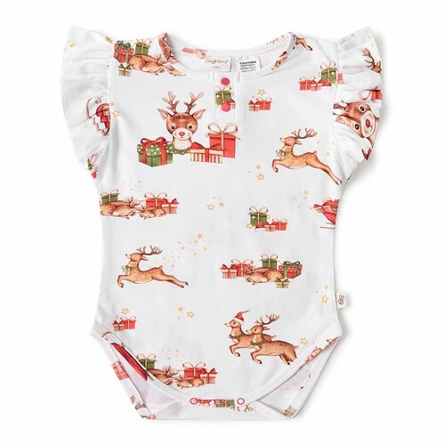 Short Sleeve Bodysuit With Frill  - Reindeer