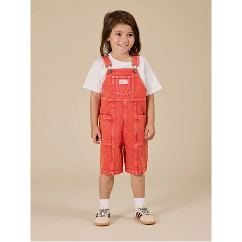 James Vintage Washed Denim Pocket Overalls Apple Red