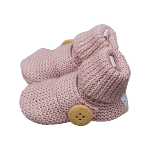 Cotton Knit Button Booties - Dusty Pink