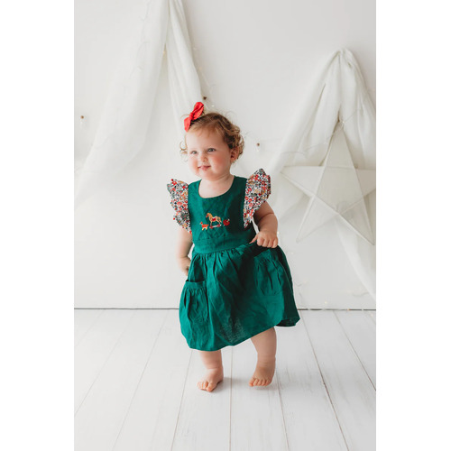 Embroidered Forest Green Dress - Vintage Toys