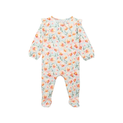 Long Sleeve Zip Onesie - Blue Daisy