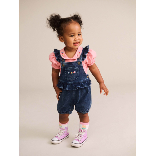 2 Piece Set |Tee and Knit-Denim Overalls | Floral