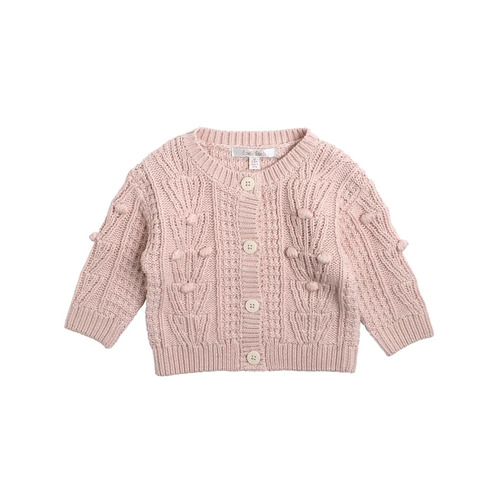 Pom Pom Knitted Cardigan - Pink