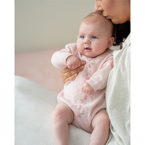 Romper | Hand Embroidered Knit | Pale Pink Winnie
