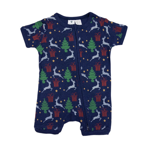 Xmas Short Sleeve Zip Romper - Navy