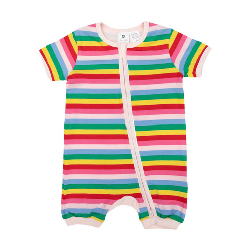 Stripe Short Sleeve Zip Romper - Rainbow Stripe