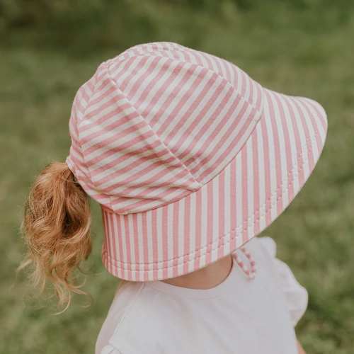 Ponytail Bucket Sun Hat I Pink Stripe