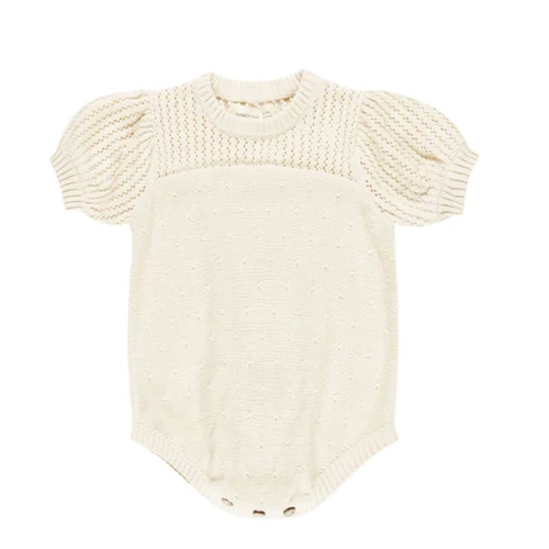 Pointelle Knit Romper - Natural