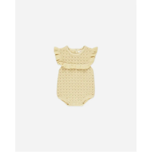 Pointelle Ruffle Romper - Yellow