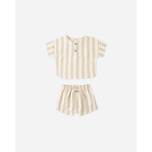 2 Piece Set | Woven Boxy Top and Shorts | Summer Stripe Buttersctoch