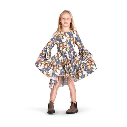 Bell Sleeve Frilled Dress - Rose Unicorn Blue