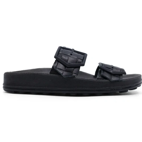 Taylor Slide - Black Leather Raffia