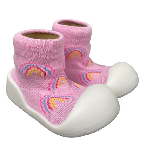 Rubber Sole Socks - Pink Rainbow