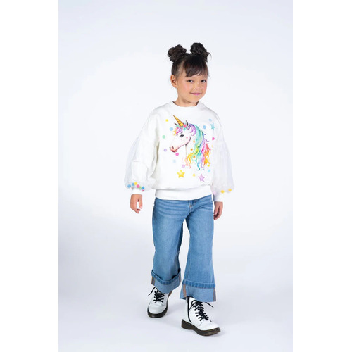 Rock Your Kid unicorn Tulle Sleeve Sweatshirt - Cream