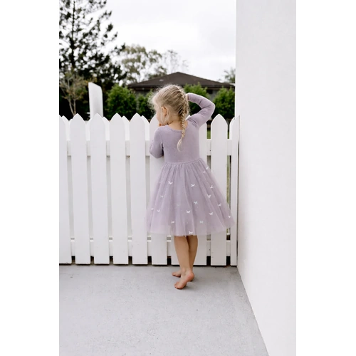 Long Sleeve Tulle Dress I Mauve Butterflies