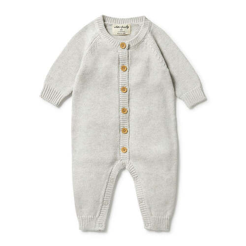 Knitted Button Growsuit - Grey Melange