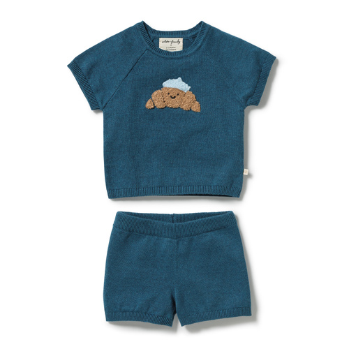2 Piece Set | Knitted Shorts and Tee | Little Croissant
