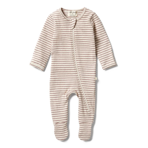 Organic Stripe Rib Zipsuit - Wild Ginger