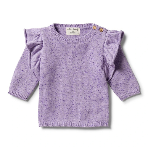 Knitted Ruffle Jumper - Pastel Lilac Fleck