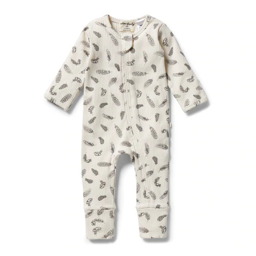 Organic Rib Zipsuit With Feet - Tiny Feather