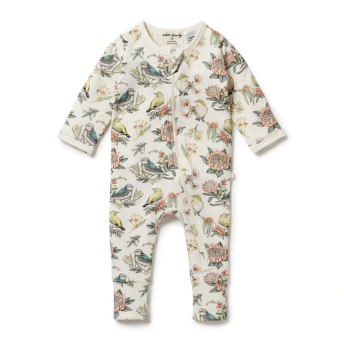 Organic Zipsuit With Feet - Hello Birdie