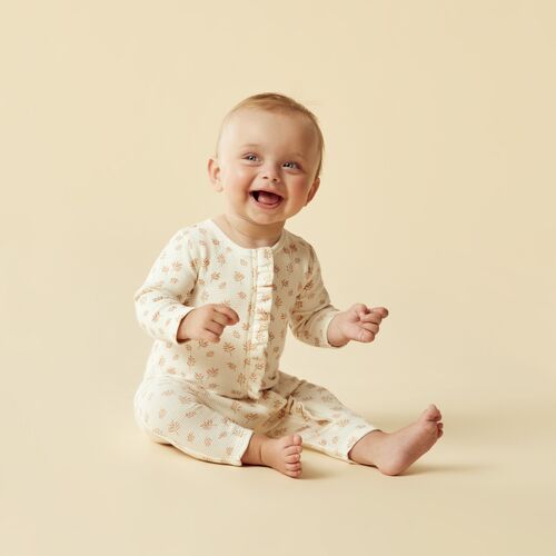 Organic Waffle Ruffle Zipsuit - Winter Bloom